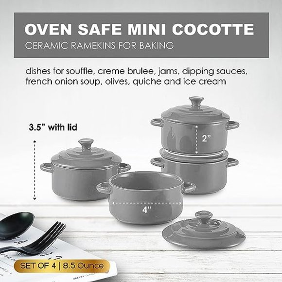 Bruntmor 8.5 Ounce Mini Cocotte Ceramic for Baking, Mini Casserole) *new* - Picture 2 of 5